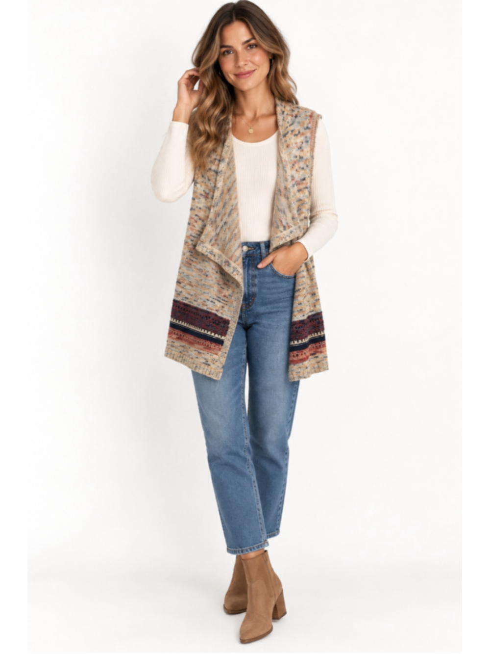 Sonoma Long Sleeveless Cardigan Sweater Vest Boho Fall Size L